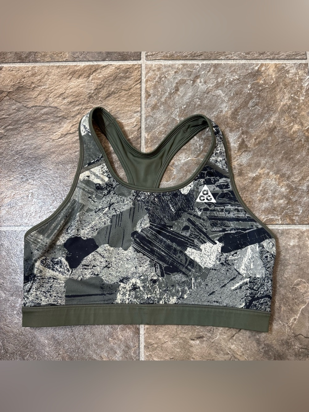 Nike ACG reversible support sports bra grey and black abstract rock print No Tag